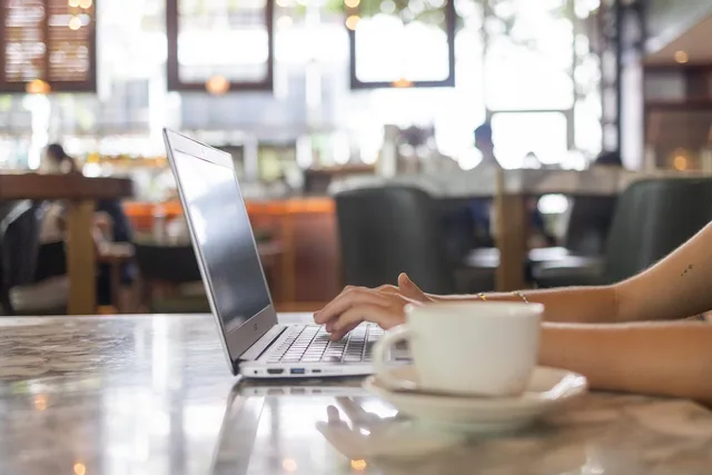 beverage, coffee, cup, laptop, computer, hands, remote, coffee cup, study, learn, learn languages, online, languages, online learning, work, work remotely, learn languages online, digital nomad. How to Assess an Online Course Marketing Stack